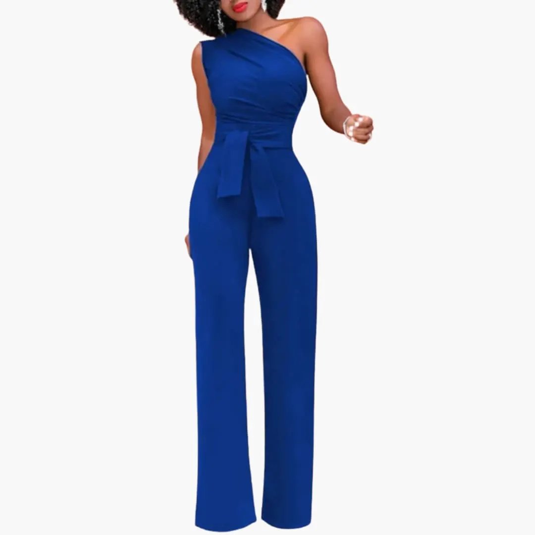 Women’s One-Shoulder Wide Leg Jumpsuit with Waist Belt