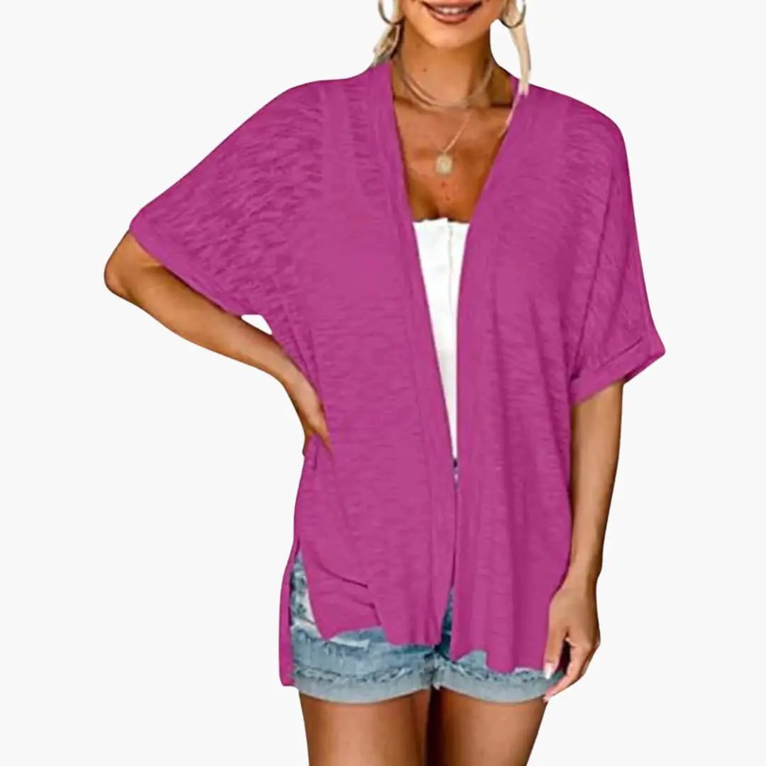 Women's Open Front Cardigan with Short Sleeves - Layering Top