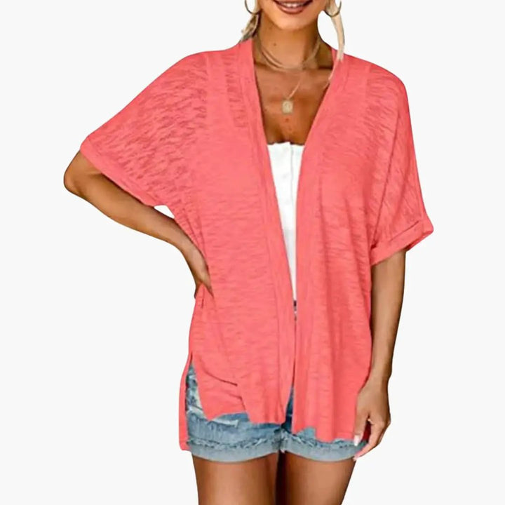 Women's Open Front Cardigan with Short Sleeves - Layering Top