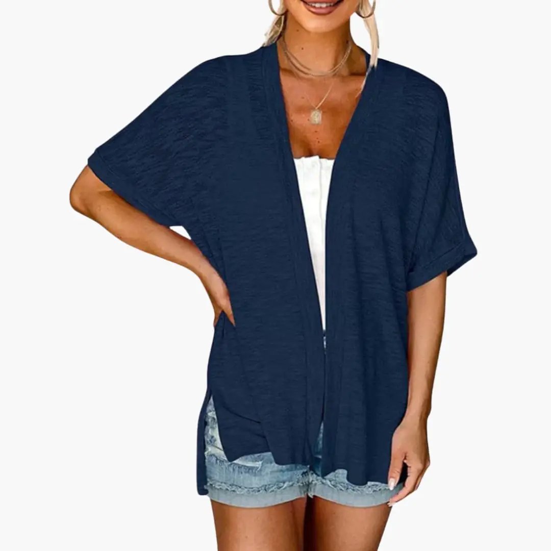 Women's Open Front Cardigan with Short Sleeves - Layering Top