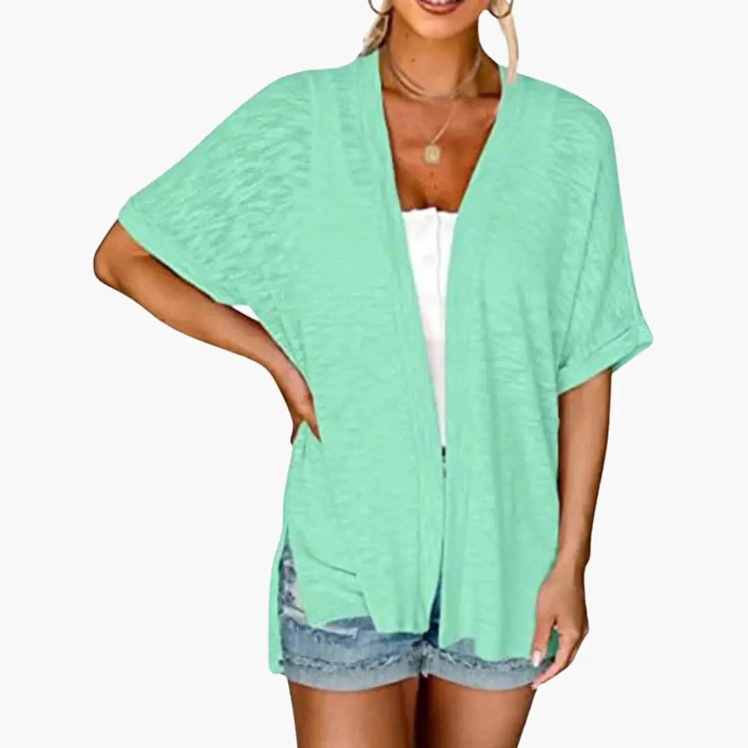 Women's Open Front Cardigan with Short Sleeves - Layering Top