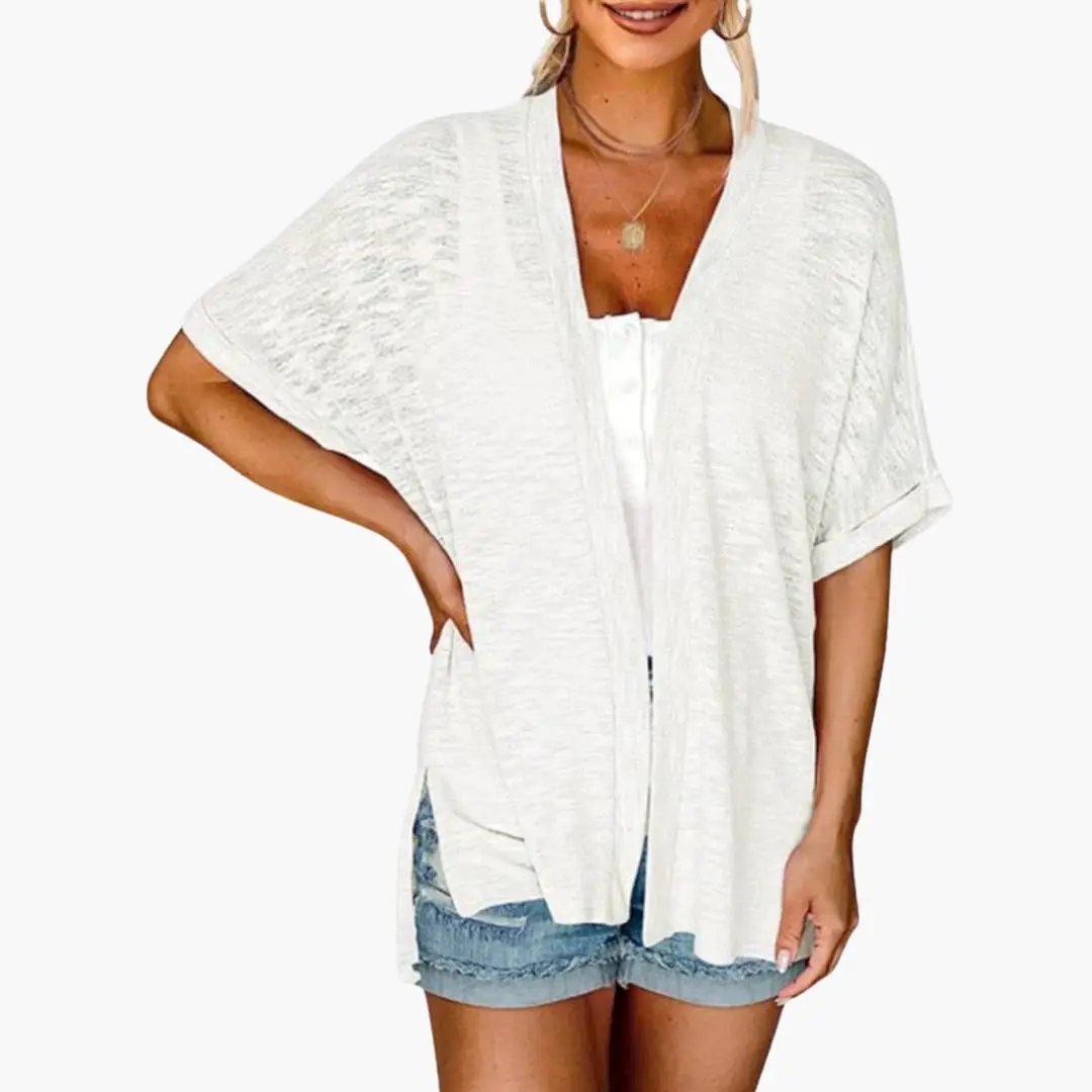 Women's Open Front Cardigan with Short Sleeves - Layering Top