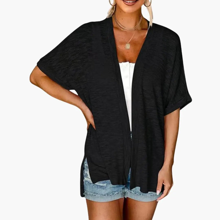 Women's Open Front Cardigan with Short Sleeves - Layering Top
