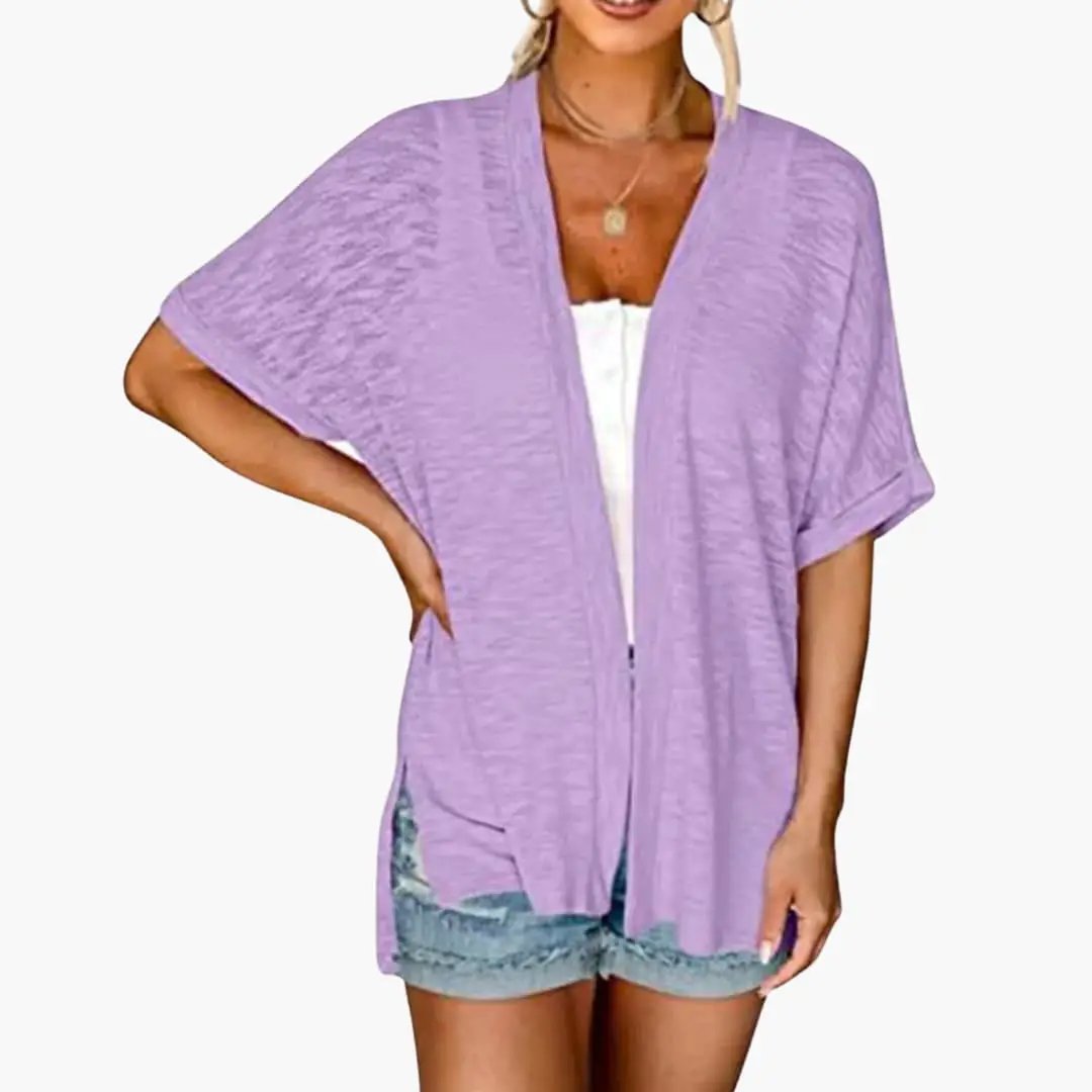 Women's Open Front Cardigan with Short Sleeves - Layering Top