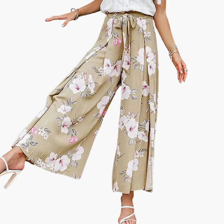 Women’s Palazzo Pants with Elastic Waistband and Floral Design