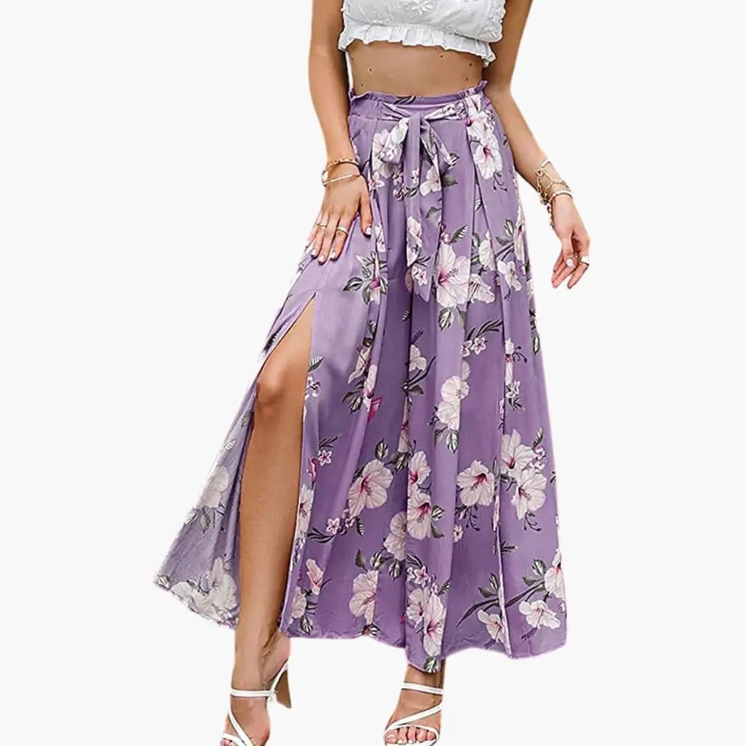 Women’s Palazzo Pants with Elastic Waistband and Floral Design