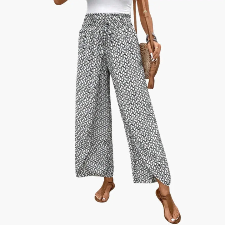 Women’s Palazzo Pants with Elastic Waistband and Printed Pattern