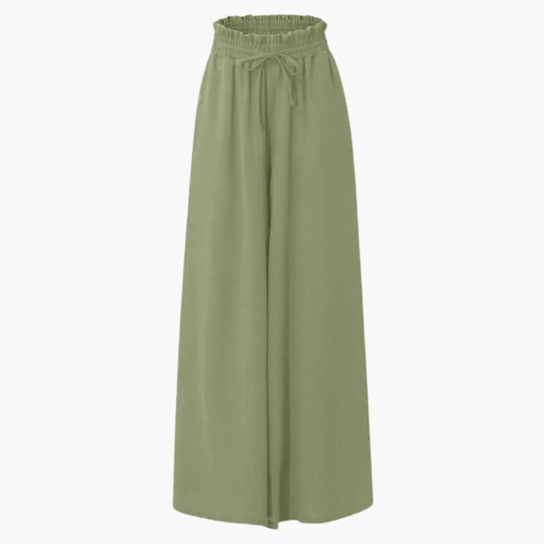 Women's Palazzo Pants with Elastic Waistband and Side Pockets