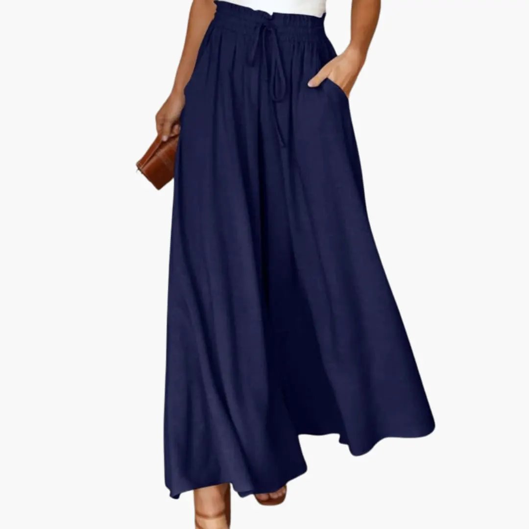 Women's Palazzo Pants with Elastic Waistband and Side Pockets
