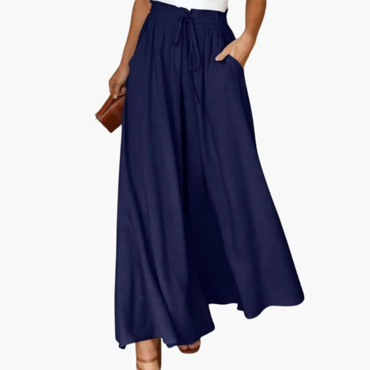 Women's Palazzo Pants with Elastic Waistband and Side Pockets