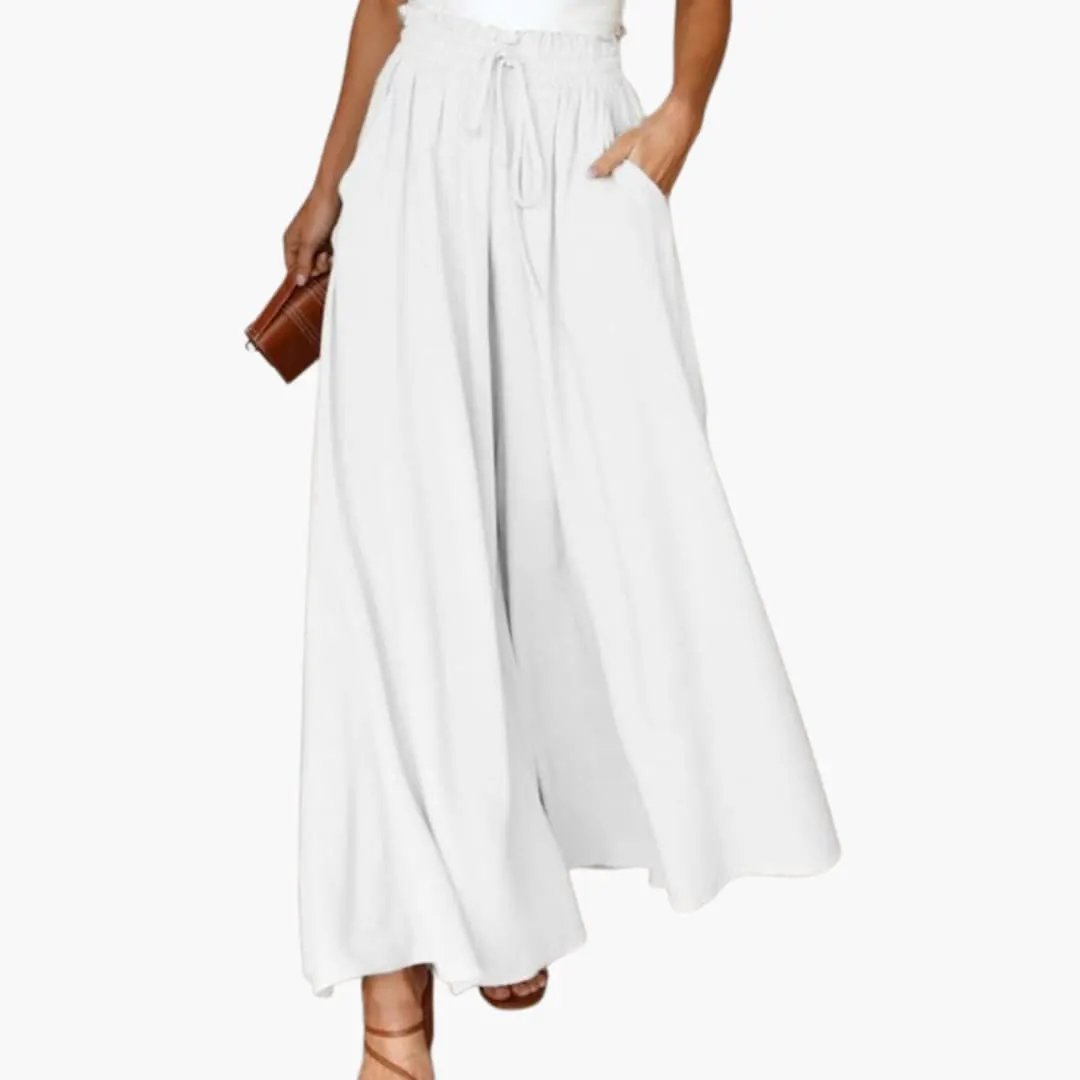 Women's Palazzo Pants with Elastic Waistband and Side Pockets