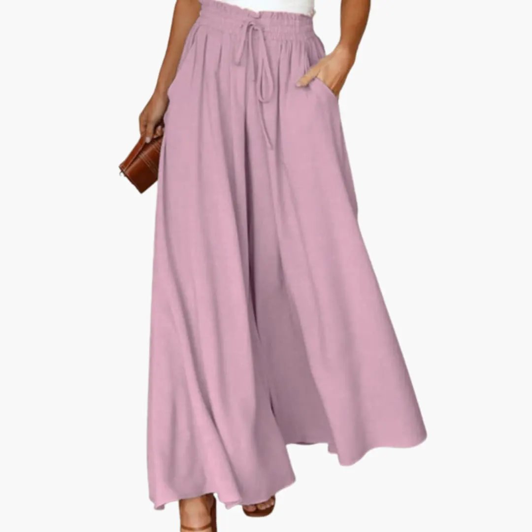Women's Palazzo Pants with Elastic Waistband and Side Pockets