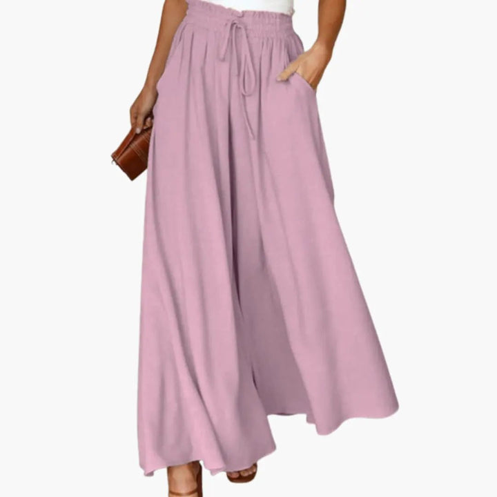 Women's Palazzo Pants with Elastic Waistband and Side Pockets