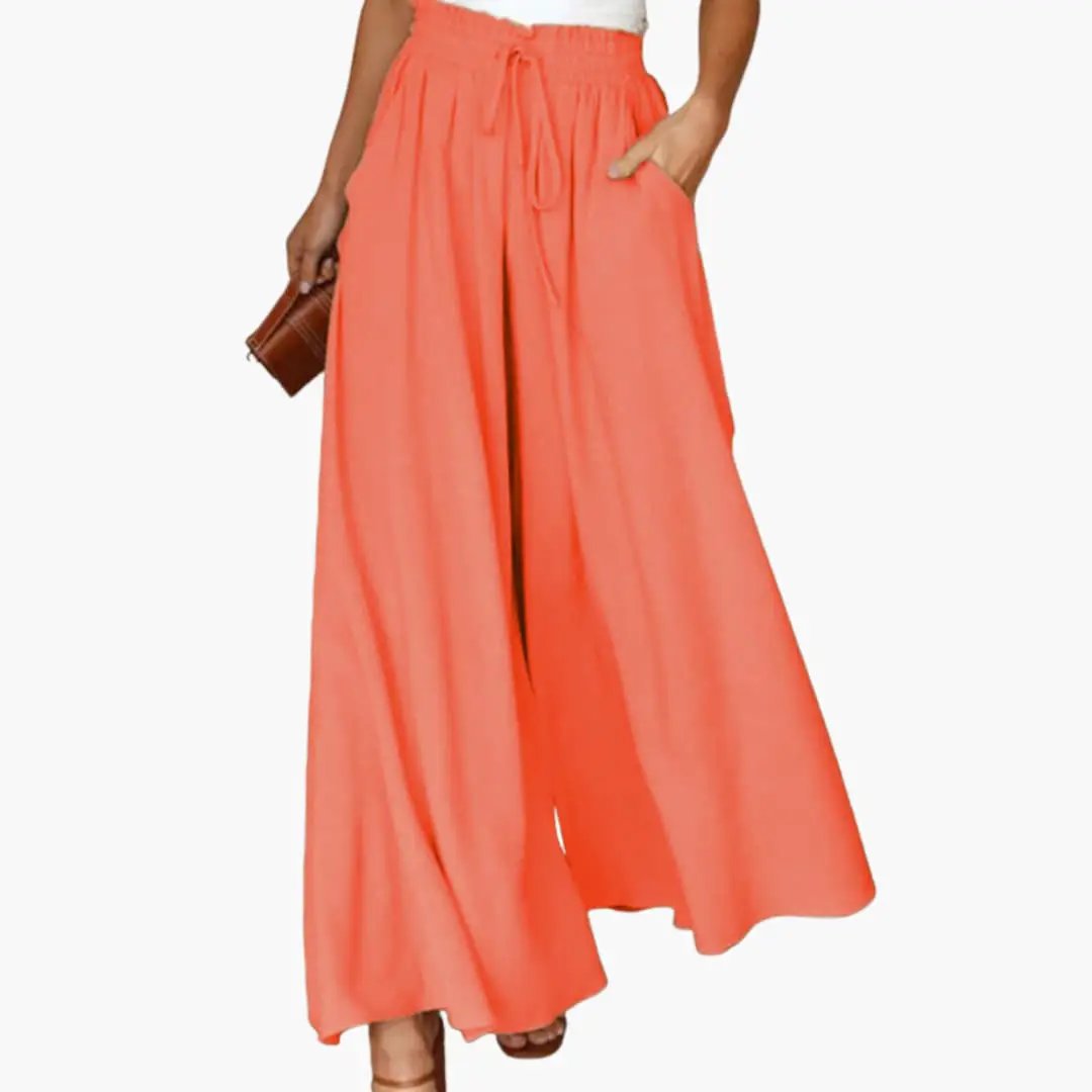 Women's Palazzo Pants with Elastic Waistband and Side Pockets