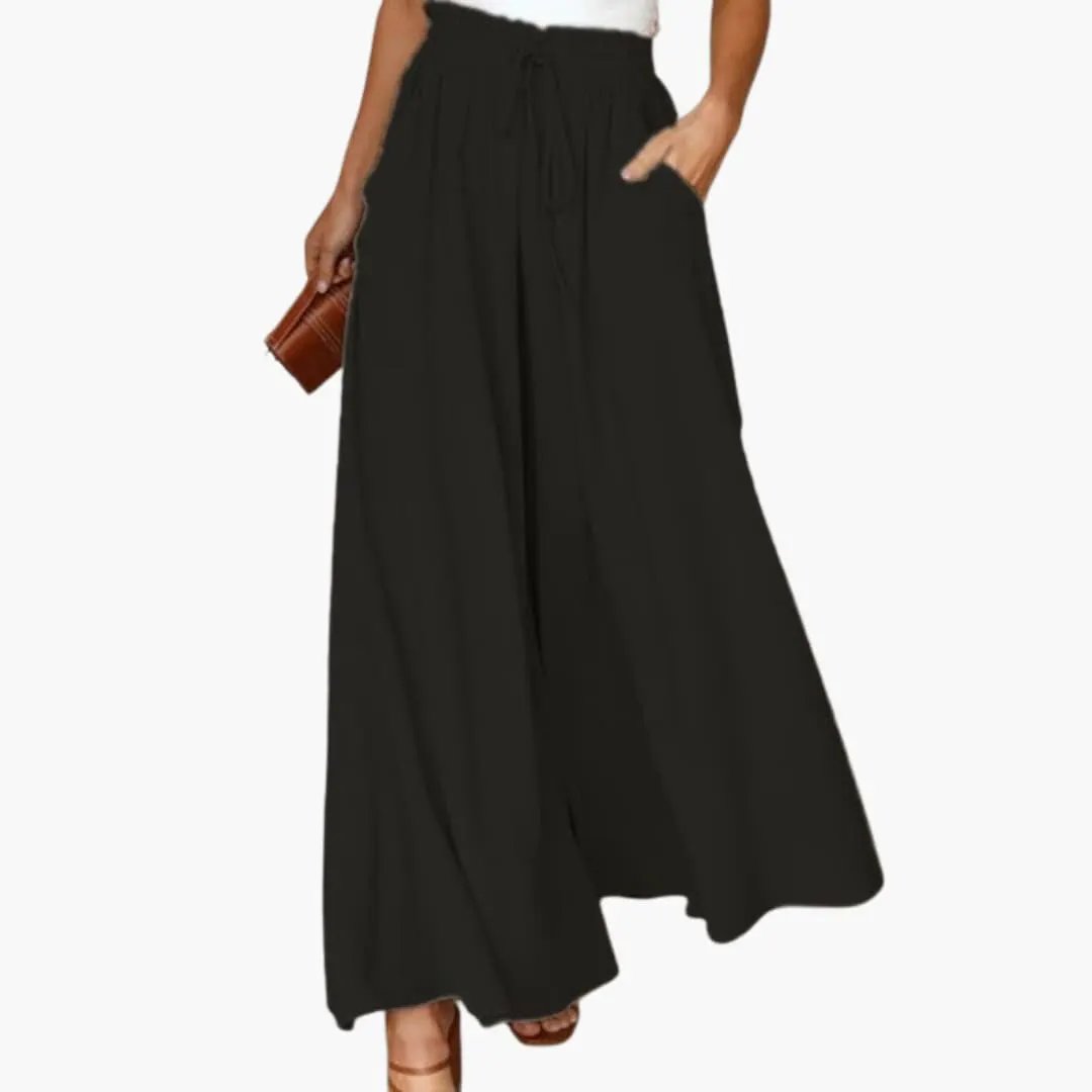 Women's Palazzo Pants with Elastic Waistband and Side Pockets