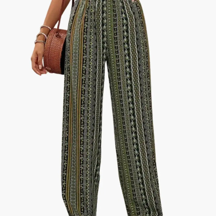 Women's Palazzo Pants with Graphic Print and Elastic Waistband