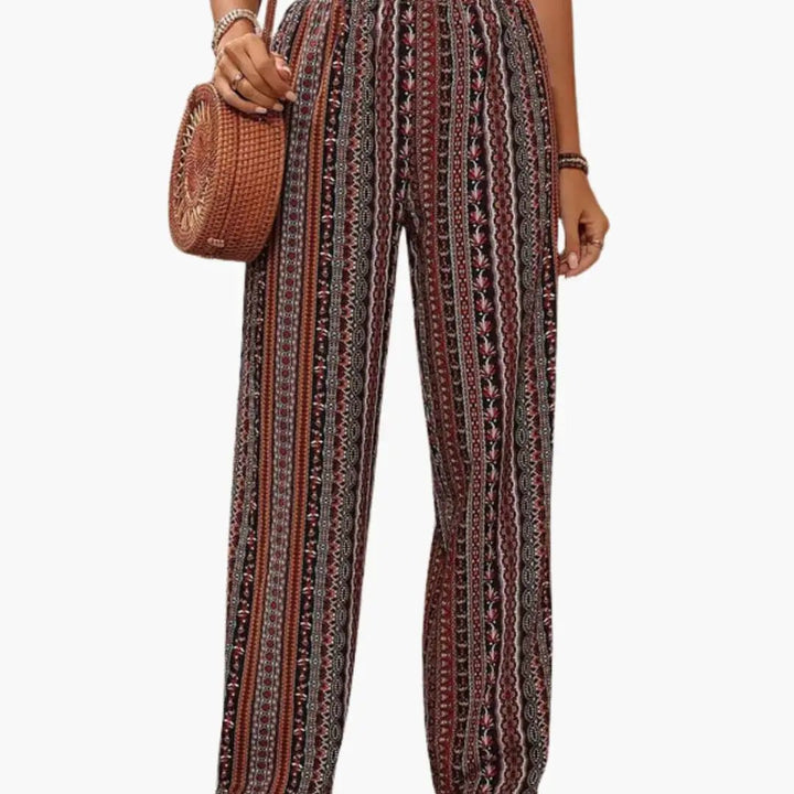 Women's Palazzo Pants with Graphic Print and Elastic Waistband