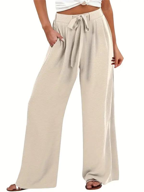 Women's Palazzo Pants with Tie Waist and Wide Legs