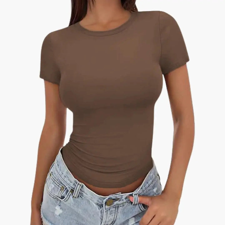 Women’s Plain Round Neck T-Shirt Regular Length Top