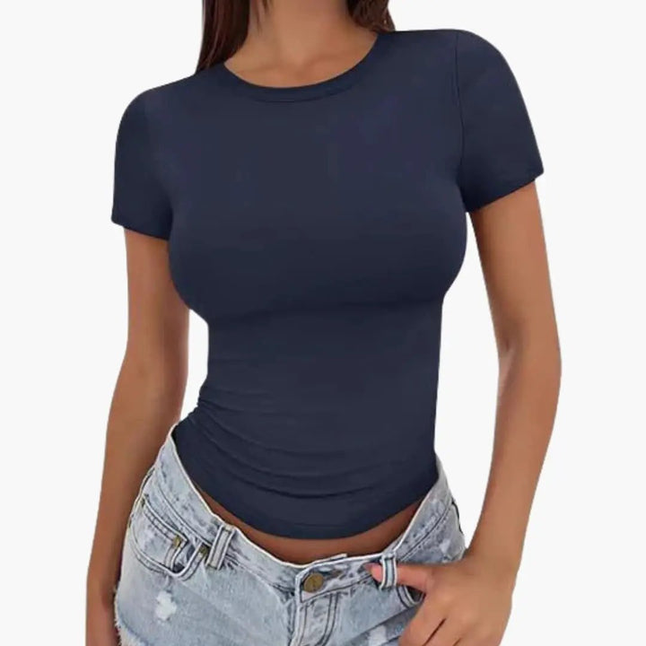 Women’s Plain Round Neck T-Shirt Regular Length Top