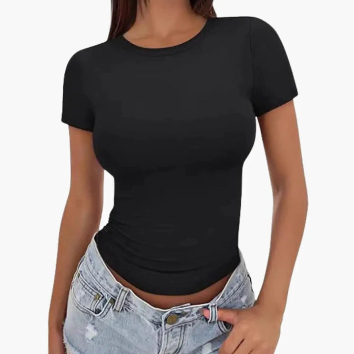 Women’s Plain Round Neck T-Shirt Regular Length Top