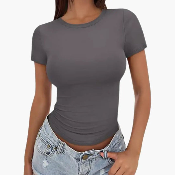 Women’s Plain Round Neck T-Shirt Regular Length Top