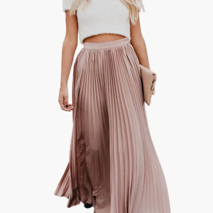 Women's Pleated Maxi Skirt with Elastic Waistband