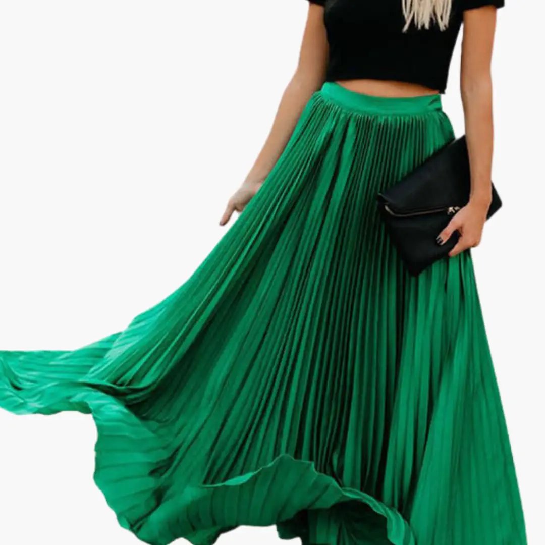 Women's Pleated Maxi Skirt with Elastic Waistband