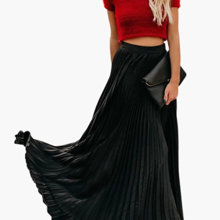 Women's Pleated Maxi Skirt with Elastic Waistband