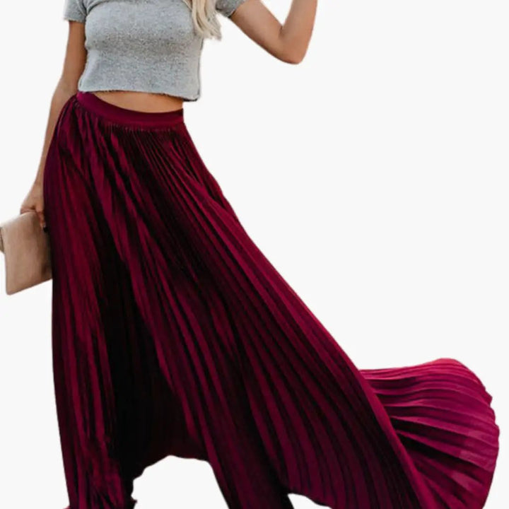 Women's Pleated Maxi Skirt with Elastic Waistband