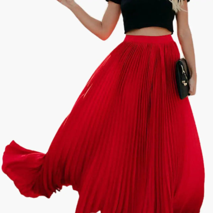 Women's Pleated Maxi Skirt with Elastic Waistband