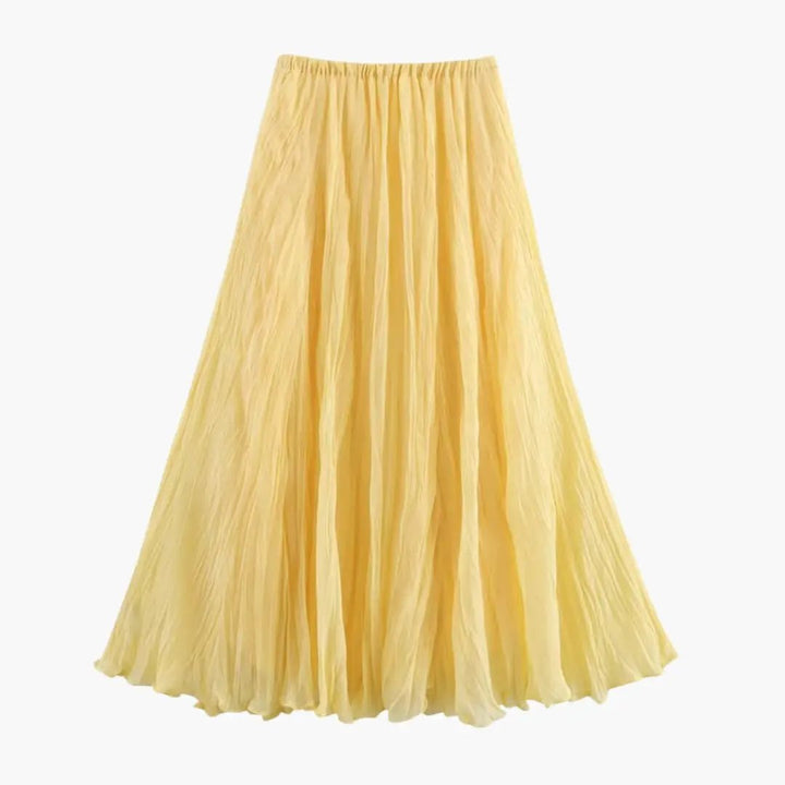 Women's Pleated Maxi Skirt with Elastic Waistband and Long Length