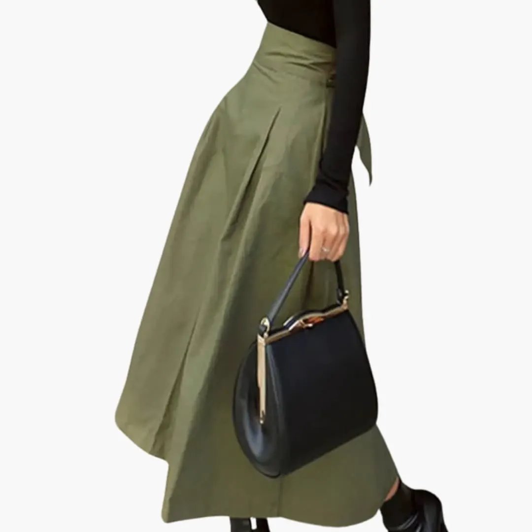 Women's Pleated Skirt with High Waist and Bow Detail
