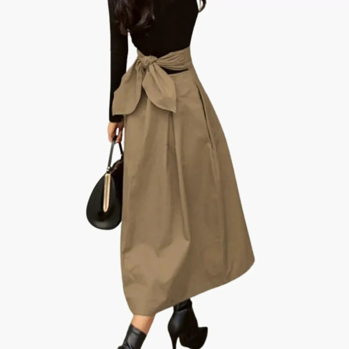 Women's Pleated Skirt with High Waist and Bow Detail