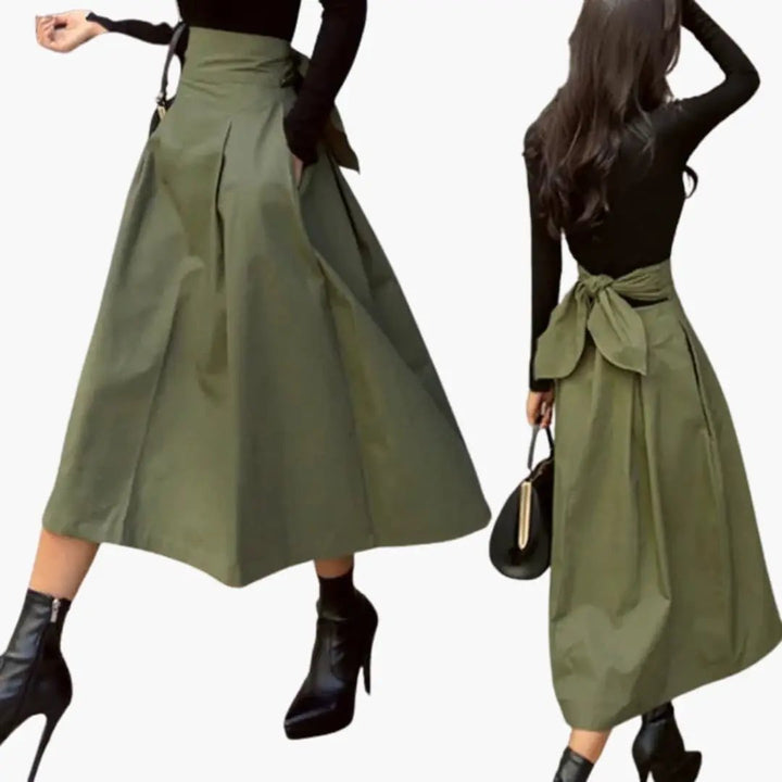 Women's Pleated Skirt with High Waist and Bow Detail
