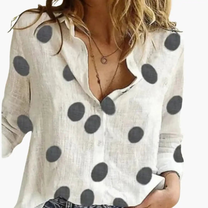 Women’s Polka Dot Print Blouse Long Sleeve Woven Top