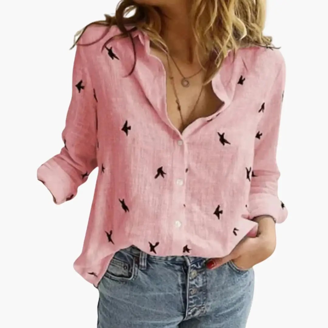 Women’s Polka Dot Print Blouse Long Sleeve Woven Top