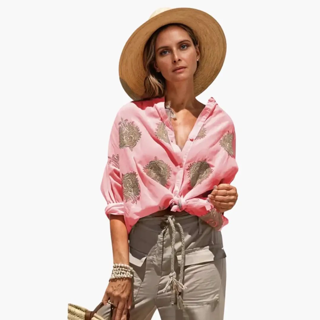 Women's Printed Blouse with Relaxed Fit and Round Neck