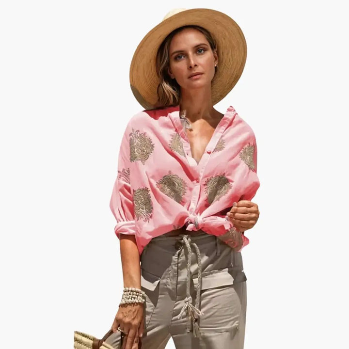 Women's Printed Blouse with Relaxed Fit and Round Neck