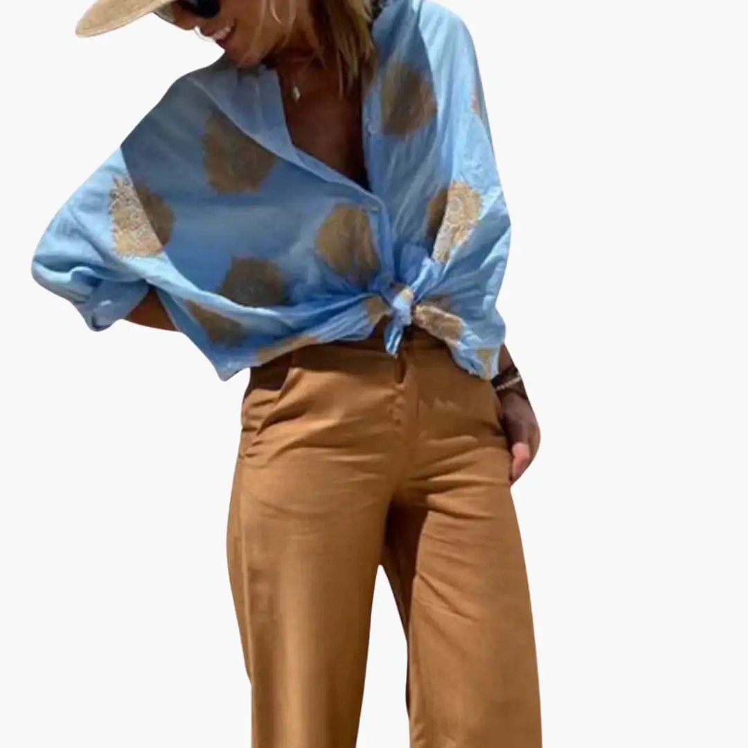 Women's Printed Blouse with Relaxed Fit and Round Neck
