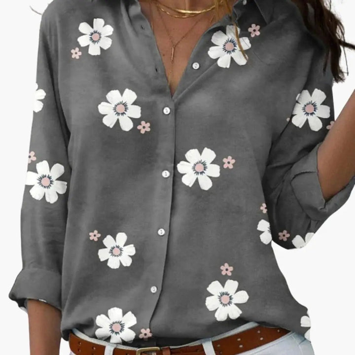Women’s Printed Button-Down Blouse Collared Long Sleeve Loose Fit Top