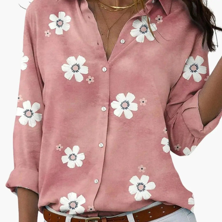 Women’s Printed Button-Down Blouse Collared Long Sleeve Loose Fit Top