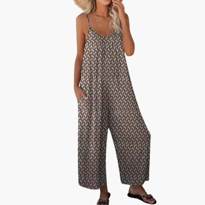 Women’s Printed Jumpsuit with Adjustable Straps and Pockets  One-Piece