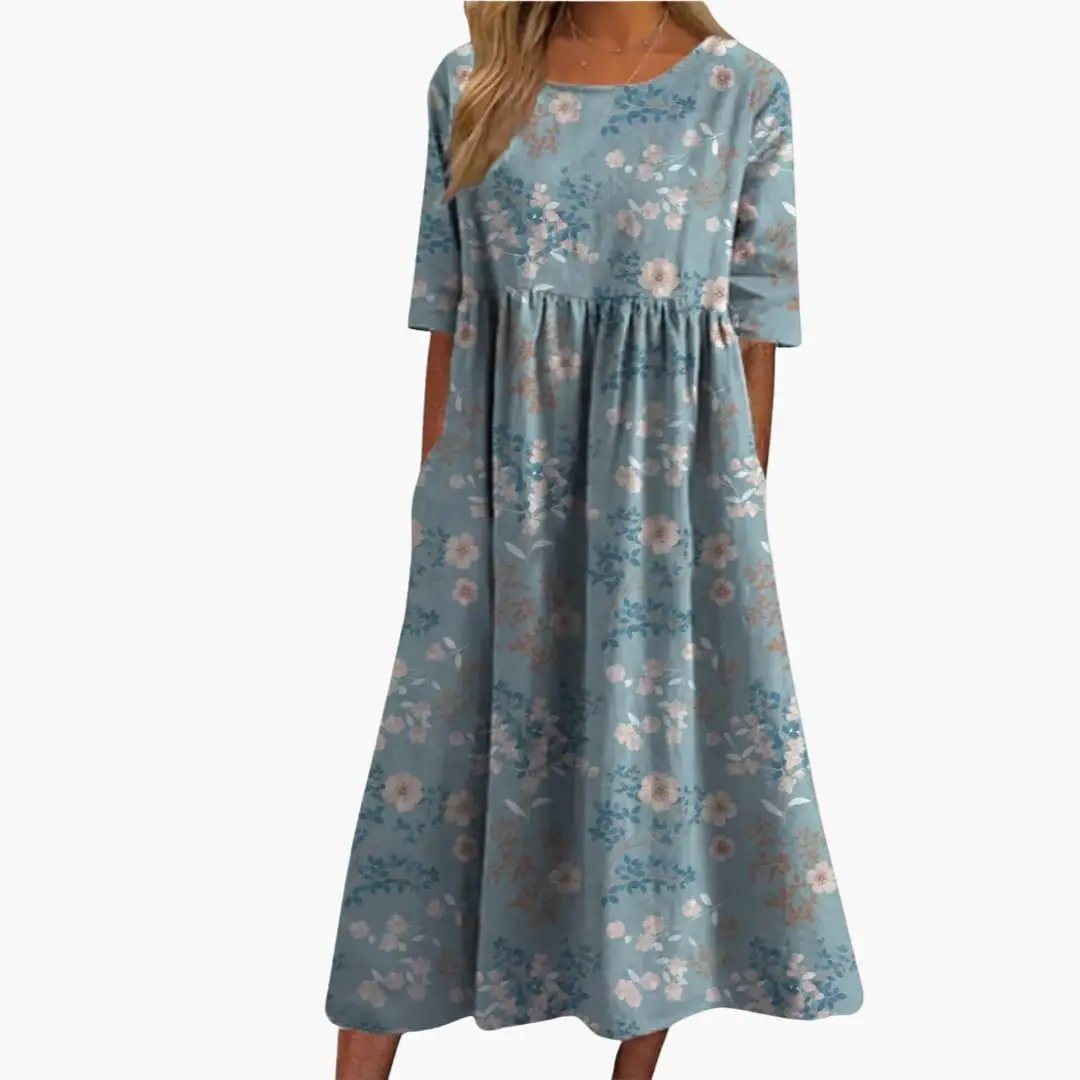 Women’s Printed Midi Dress Short Sleeve Loose Fit Summer Dress