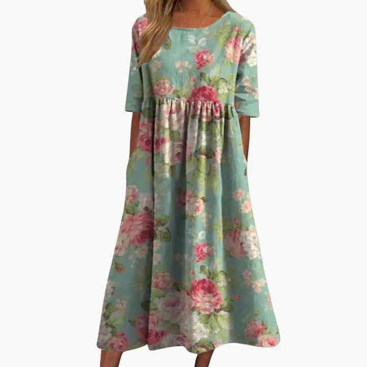 Women’s Printed Midi Dress Short Sleeve Loose Fit Summer Dress