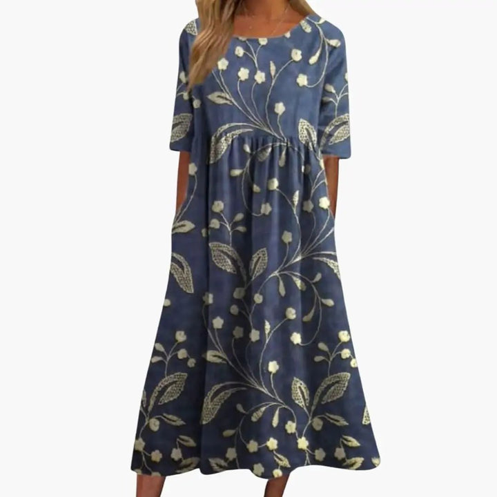 Women’s Printed Midi Dress Short Sleeve Loose Fit Summer Dress