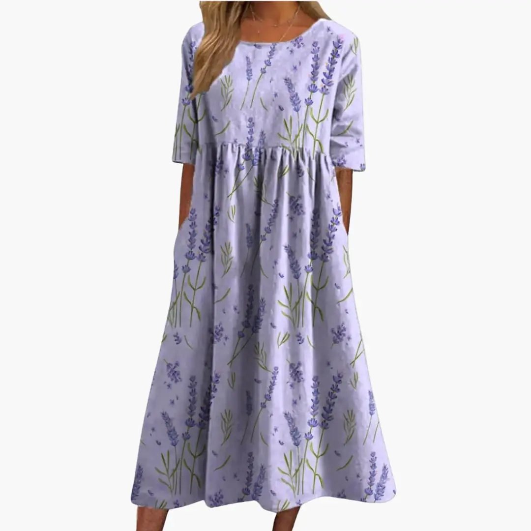 Women’s Printed Midi Dress Short Sleeve Loose Fit Summer Dress