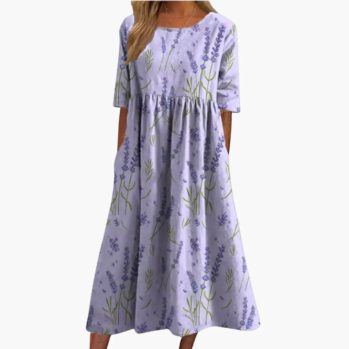 Women’s Printed Midi Dress Short Sleeve Loose Fit Summer Dress