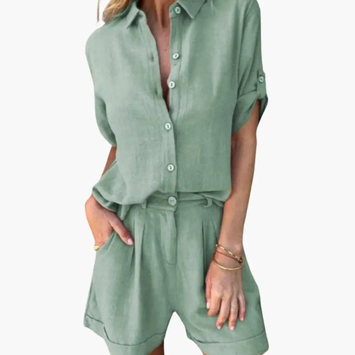 Women’s Printed Summer Jumpsuit with Short Sleeves and Elastic Waist