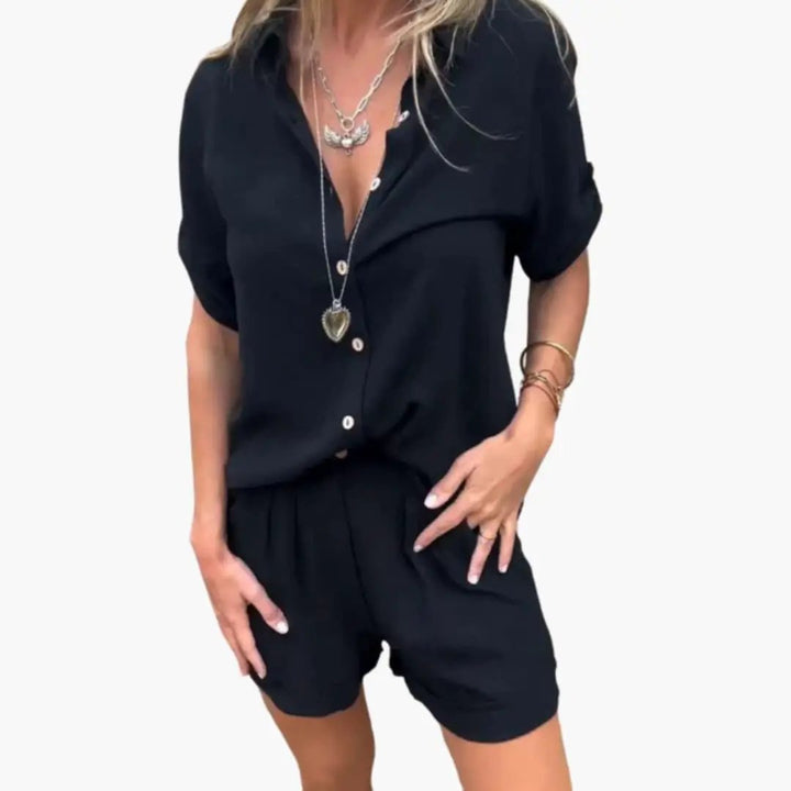 Women’s Printed Summer Jumpsuit with Short Sleeves and Elastic Waist